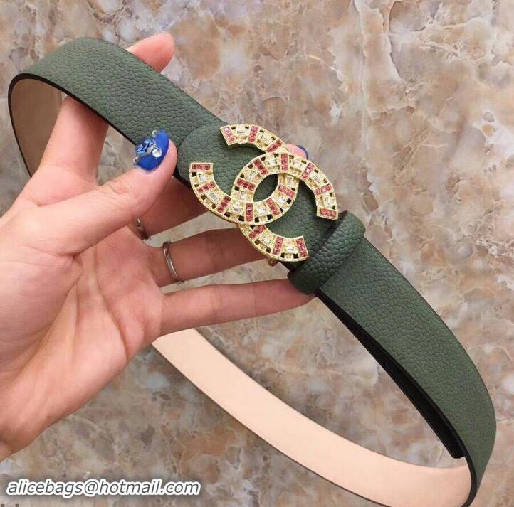 Practical Chanel CC Crystal Width 3cm Belt 550162 Dark Green 2019