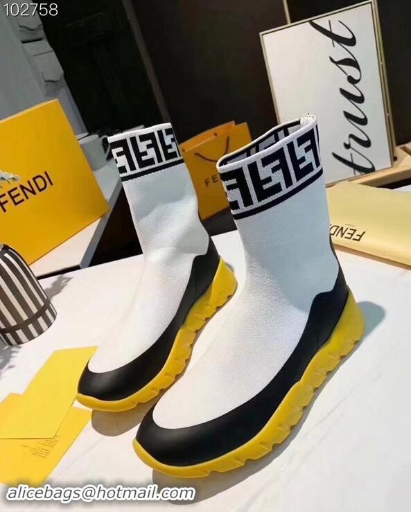 Cheapest Fendi FF Fabric Running Men's Sneakers Boots F82406 White