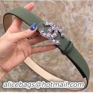 Grade Chanel CC Crystal Width 3cm Belt 550163 Dark Green 2019