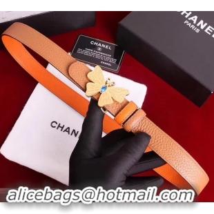 Luxury Chanel Grained Leather Butterfly Trim Belt Orange 550164