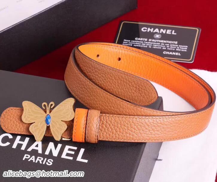 Luxury Chanel Grained Leather Butterfly Trim Belt Orange 550164