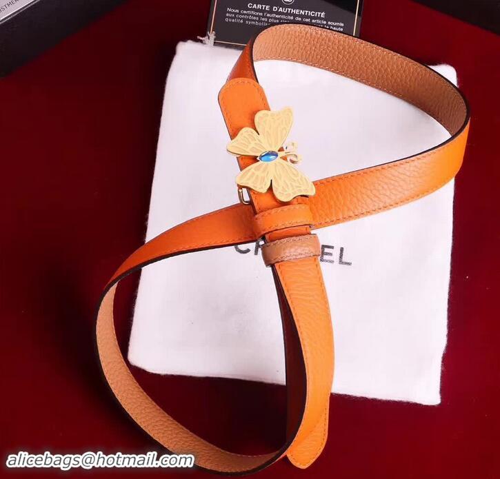 Luxury Chanel Grained Leather Butterfly Trim Belt Orange 550164