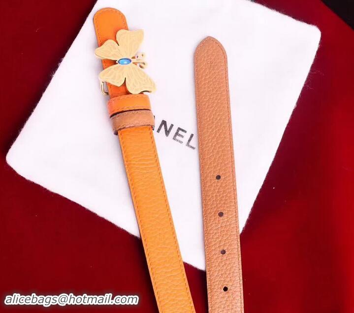 Luxury Chanel Grained Leather Butterfly Trim Belt Orange 550164