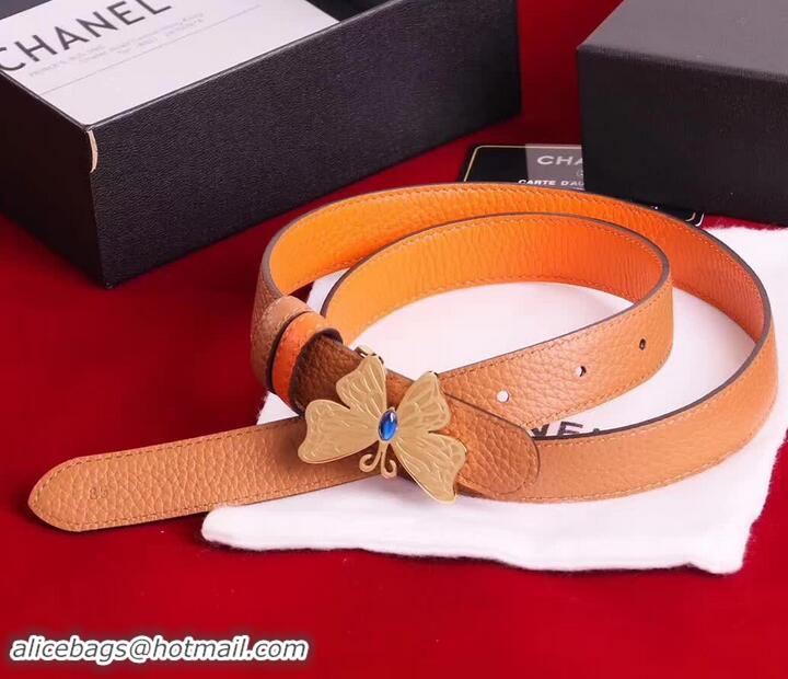 Luxury Chanel Grained Leather Butterfly Trim Belt Orange 550164