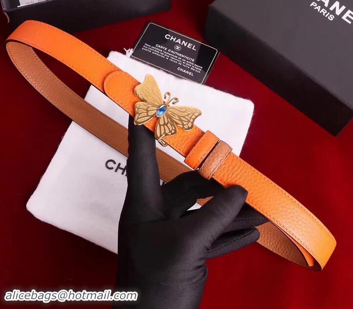 Luxury Chanel Grained Leather Butterfly Trim Belt Orange 550164