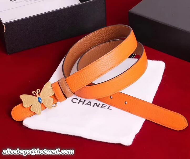 Luxury Chanel Grained Leather Butterfly Trim Belt Orange 550164