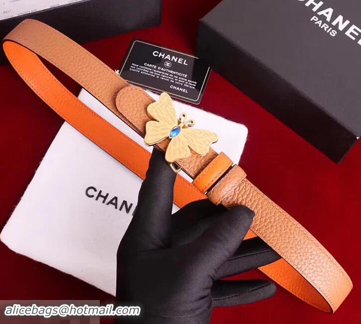 Luxury Chanel Grained Leather Butterfly Trim Belt Orange 550164