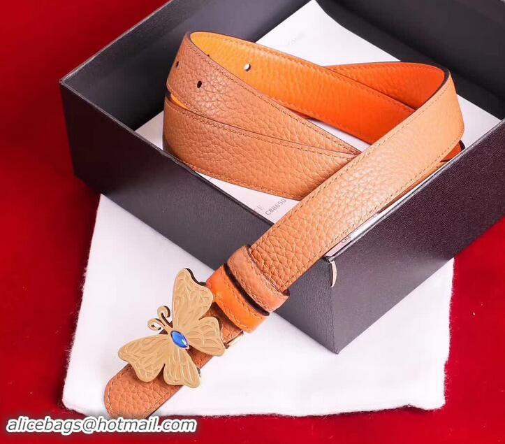 Luxury Chanel Grained Leather Butterfly Trim Belt Orange 550164