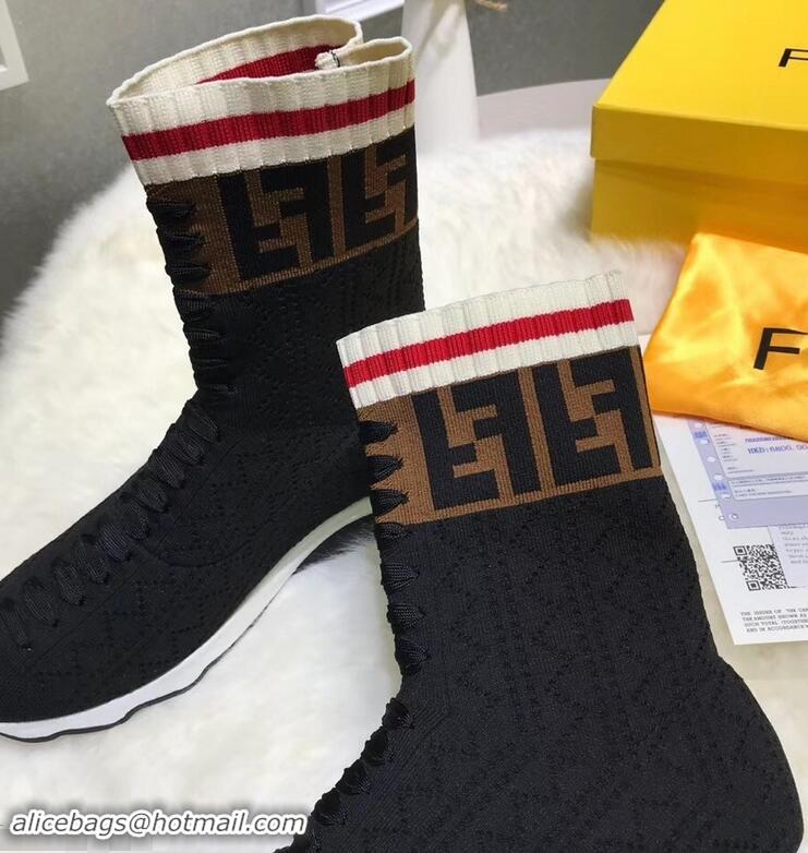 Best Price Fendi Multicolour Fabric Sneakers Boots FF Logo F80202 Black