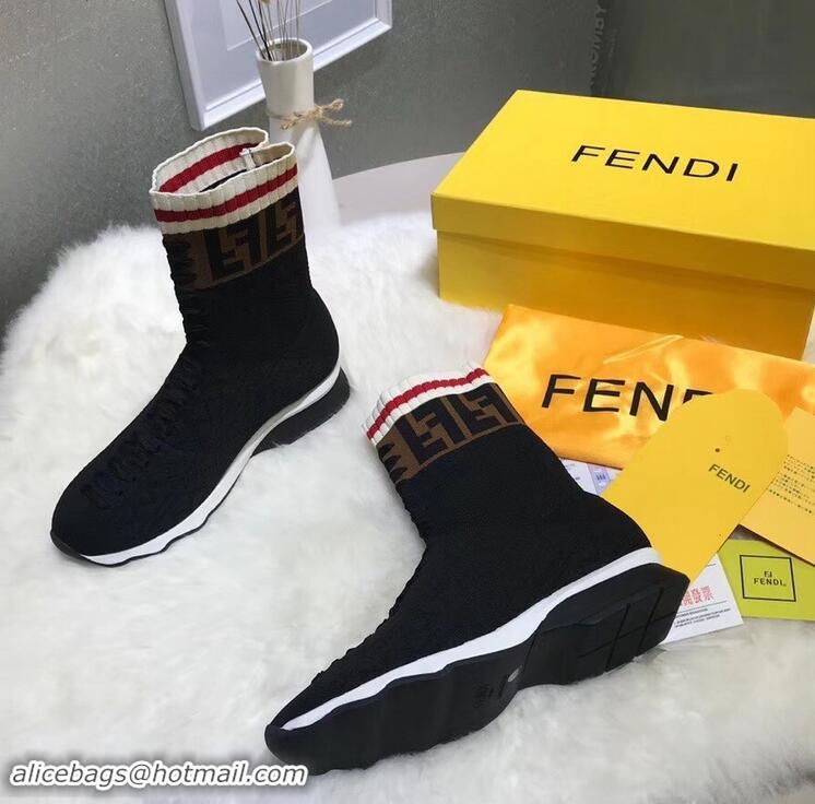 Best Price Fendi Multicolour Fabric Sneakers Boots FF Logo F80202 Black