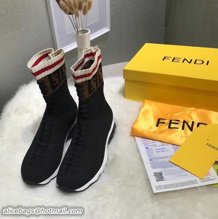 Best Price Fendi Multicolour Fabric Sneakers Boots FF Logo F80202 Black