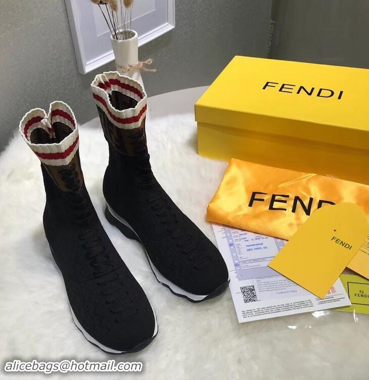 Best Price Fendi Multicolour Fabric Sneakers Boots FF Logo F80202 Black