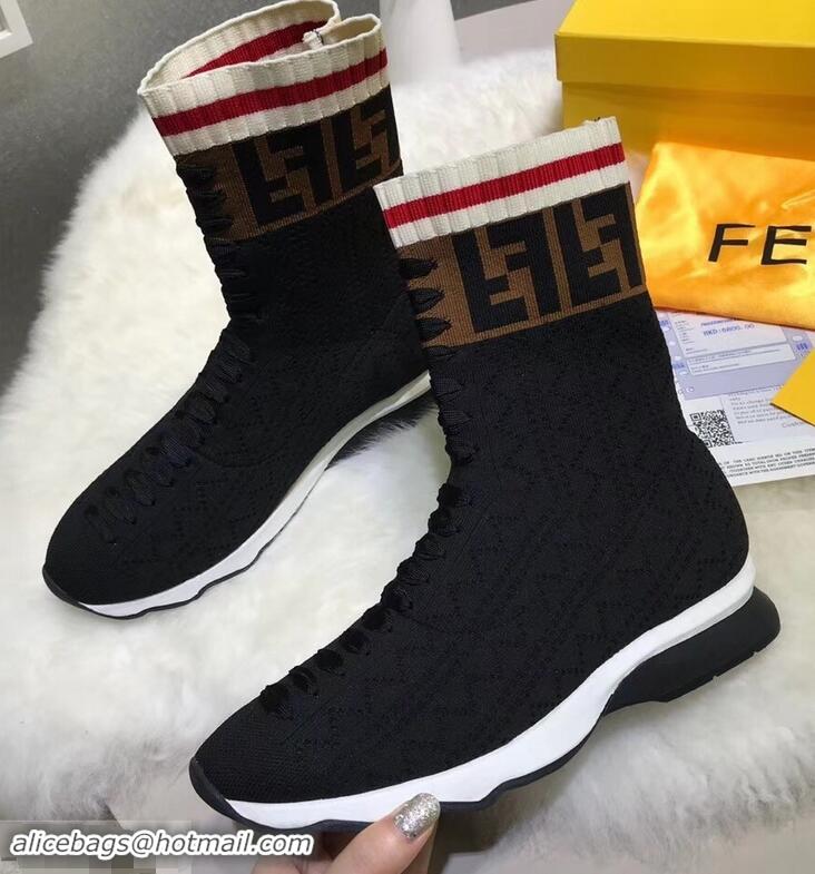 Best Price Fendi Multicolour Fabric Sneakers Boots FF Logo F80202 Black