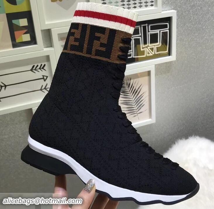 Best Price Fendi Multicolour Fabric Sneakers Boots FF Logo F80202 Black