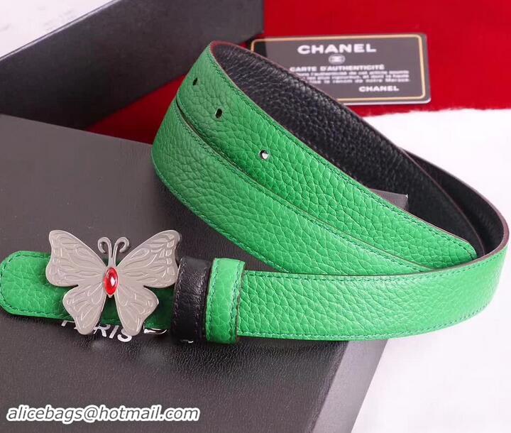 Discounts Chanel Grained Leather Butterfly Trim Belt Black/Green 550165