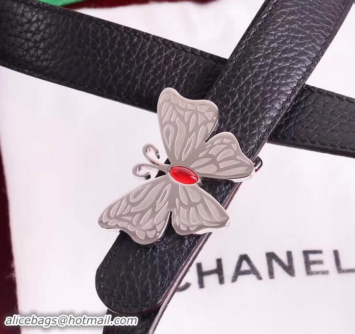 Discounts Chanel Grained Leather Butterfly Trim Belt Black/Green 550165