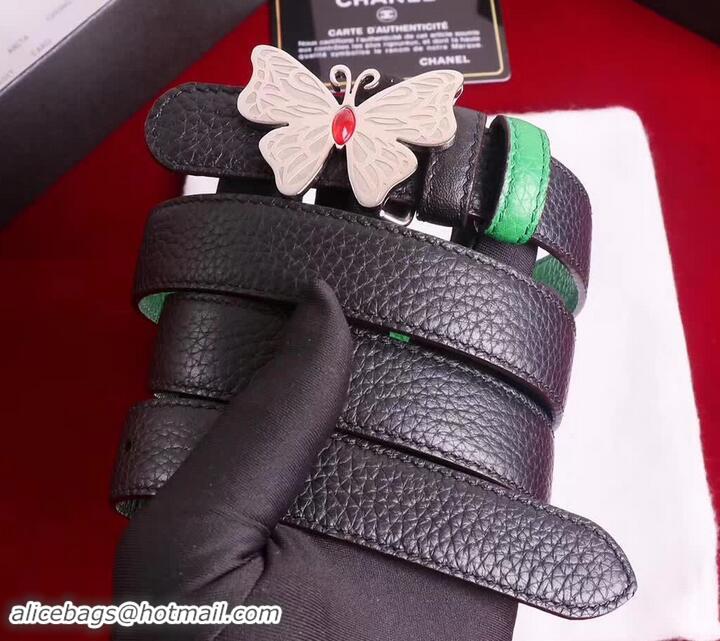 Discounts Chanel Grained Leather Butterfly Trim Belt Black/Green 550165