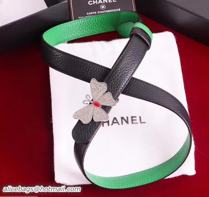 Discounts Chanel Grained Leather Butterfly Trim Belt Black/Green 550165