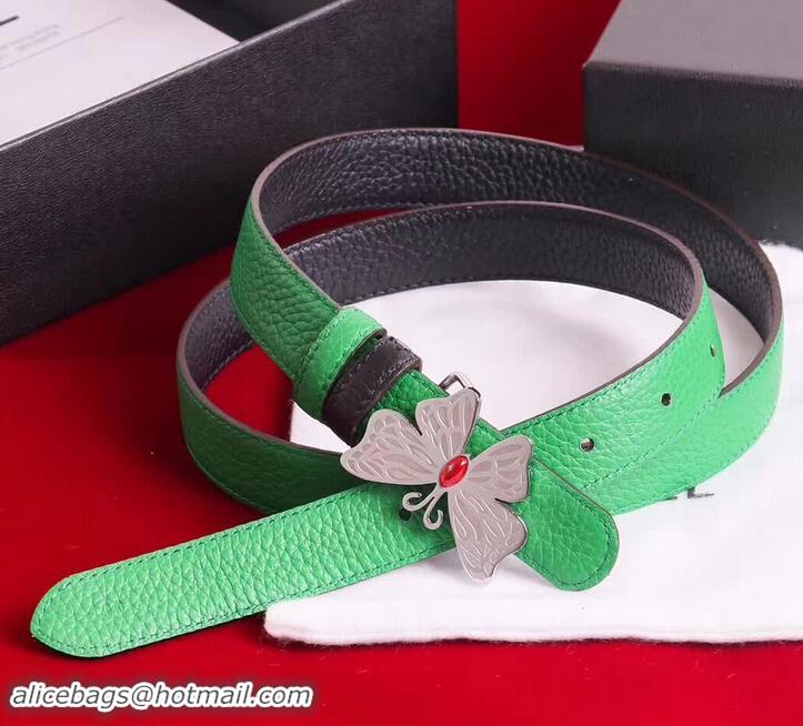 Discounts Chanel Grained Leather Butterfly Trim Belt Black/Green 550165