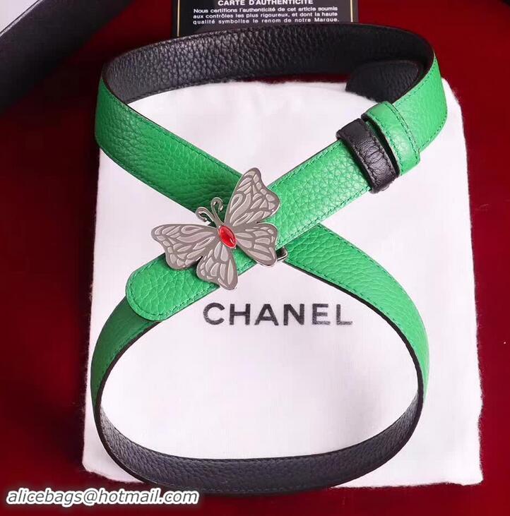 Discounts Chanel Grained Leather Butterfly Trim Belt Black/Green 550165