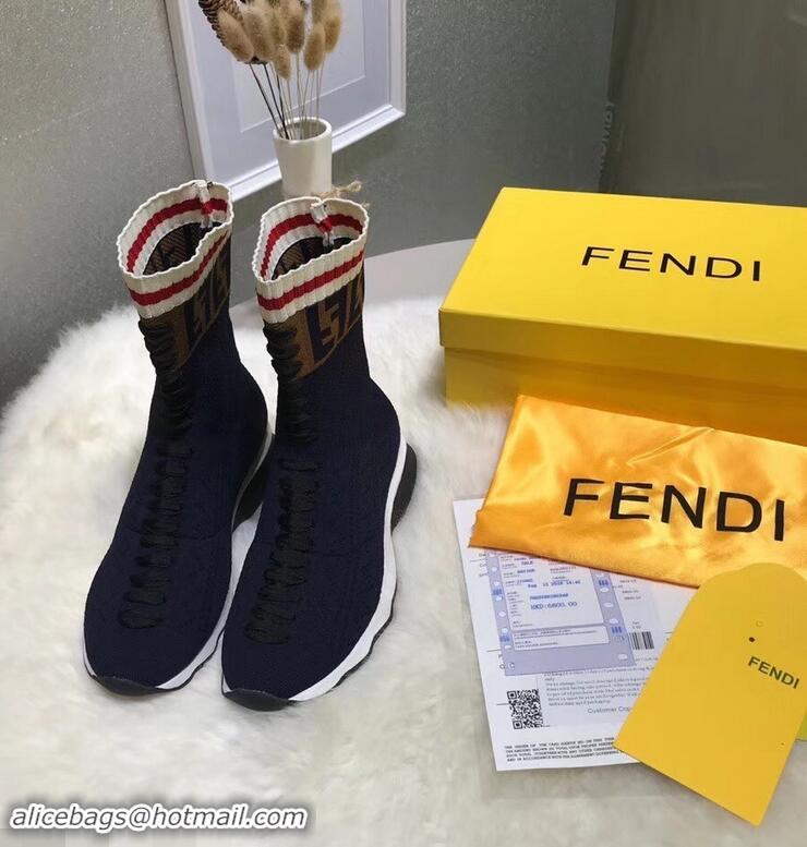 Wholesale Fendi Multicolour Fabric Sneakers Boots FF Logo F80202 Dark Blue