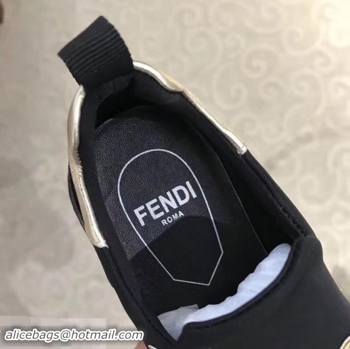 High Quality Fendi Studs Fabric Sneakers Logo F80060 Black/Gold