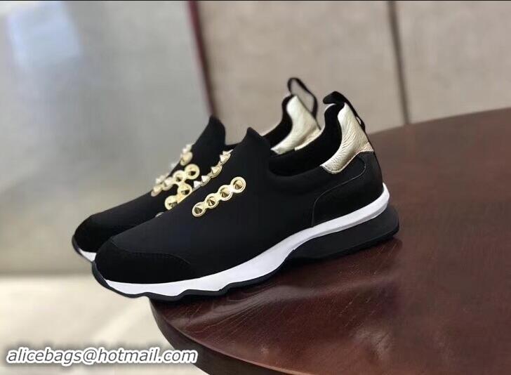 High Quality Fendi Studs Fabric Sneakers Logo F80060 Black/Gold