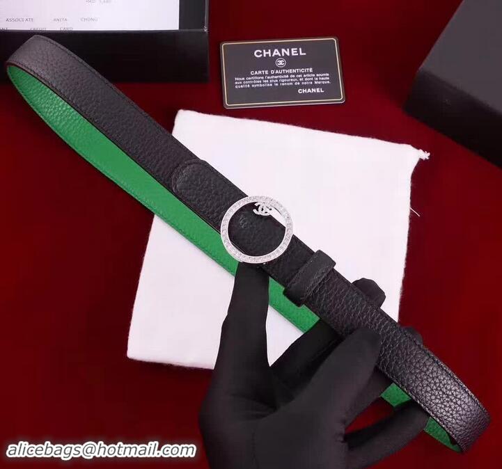 Imitation Chanel Grained Leather Crystal Buckle Belt Green/Black 550166