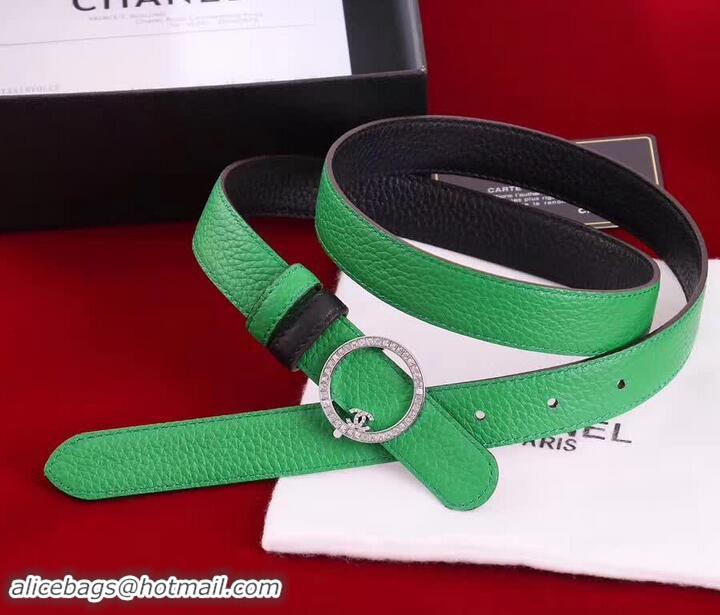 Imitation Chanel Grained Leather Crystal Buckle Belt Green/Black 550166