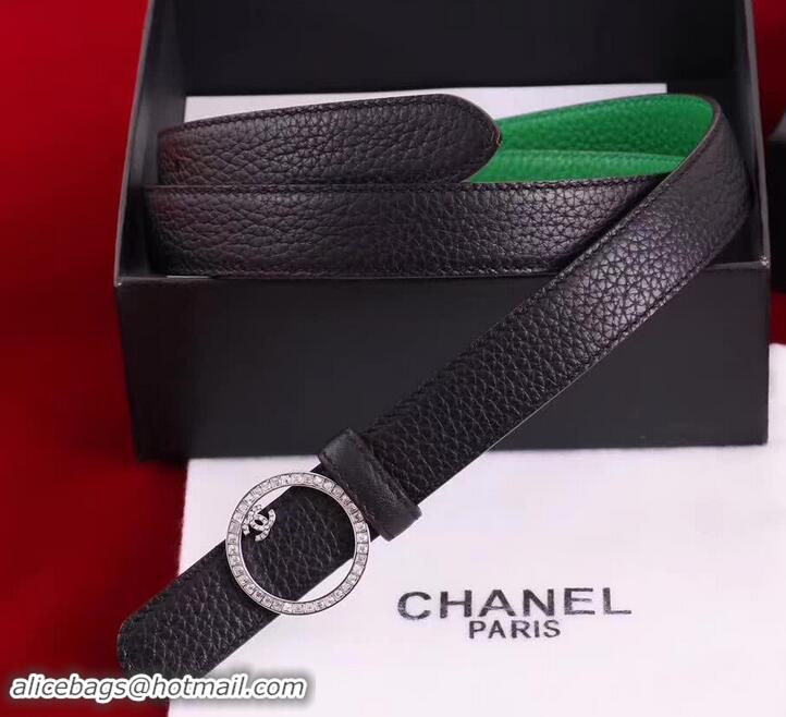 Imitation Chanel Grained Leather Crystal Buckle Belt Green/Black 550166