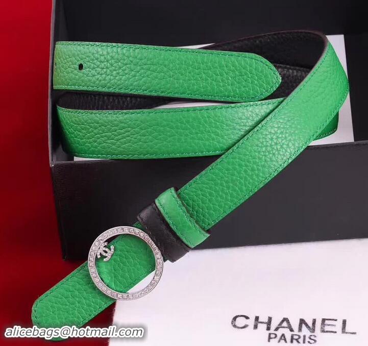 Imitation Chanel Grained Leather Crystal Buckle Belt Green/Black 550166