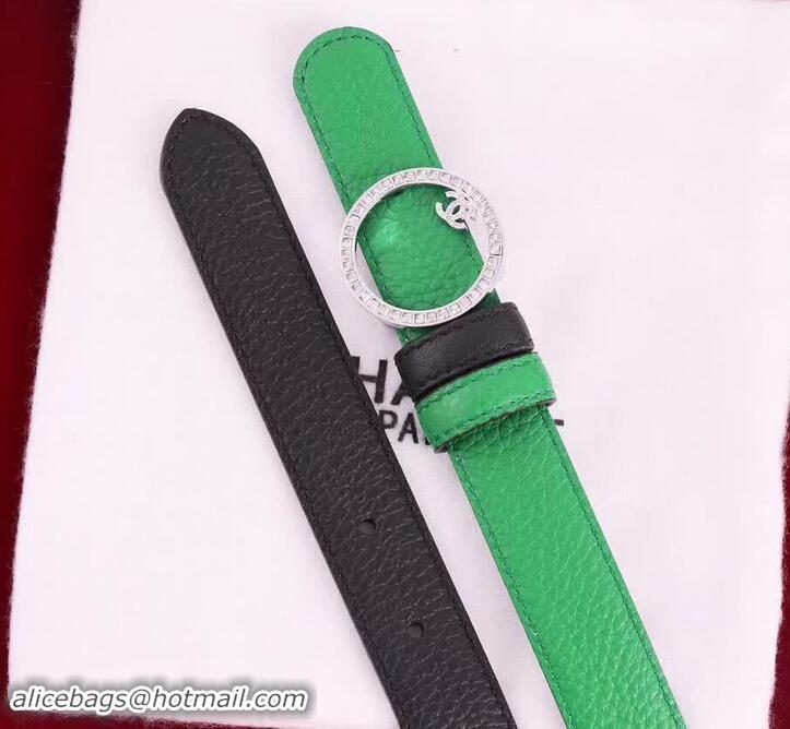 Imitation Chanel Grained Leather Crystal Buckle Belt Green/Black 550166