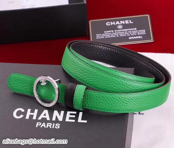 Imitation Chanel Grained Leather Crystal Buckle Belt Green/Black 550166