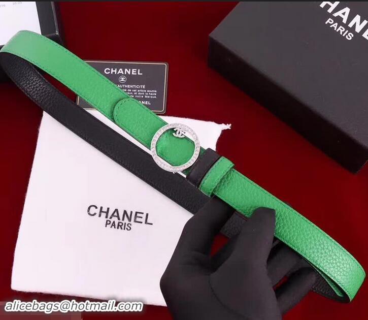 Imitation Chanel Grained Leather Crystal Buckle Belt Green/Black 550166