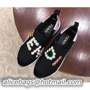 Top Quality Fendi Multicolor Studs Fabric Sneakers Logo F80025 Black