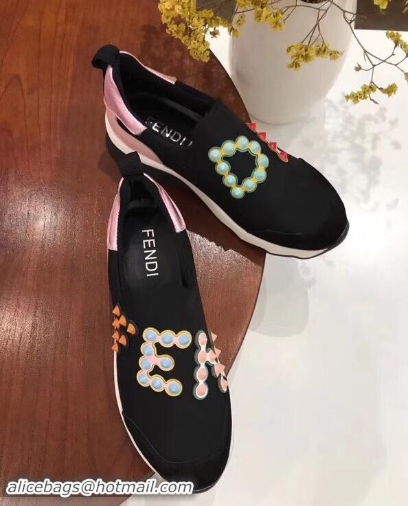 Top Quality Fendi Multicolor Studs Fabric Sneakers Logo F80025 Black