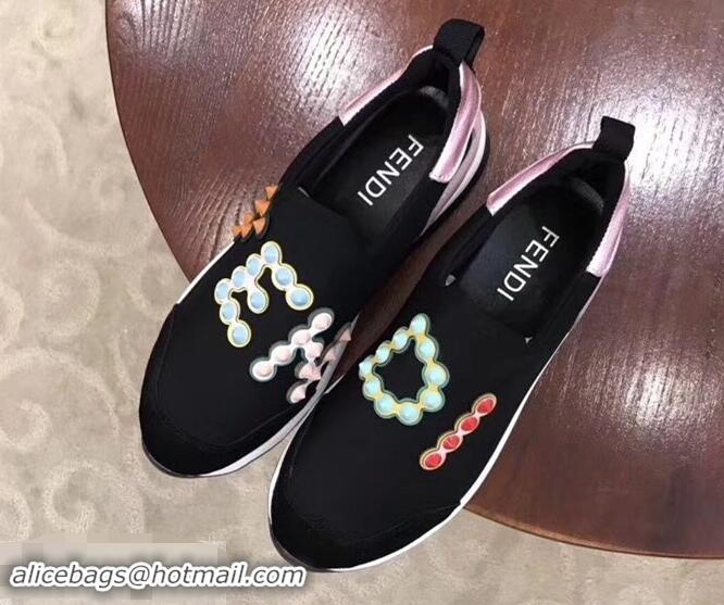 Top Quality Fendi Multicolor Studs Fabric Sneakers Logo F80025 Black