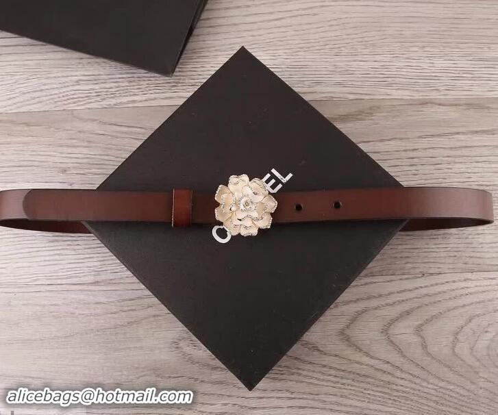 Classic Quality Chanel Flower Belt 2cm Dark Red 550171