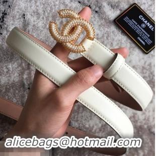 Discount Chanel CC Pearls Belt 25mm Width White 550174