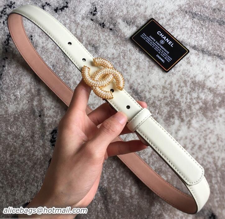 Discount Chanel CC Pearls Belt 25mm Width White 550174