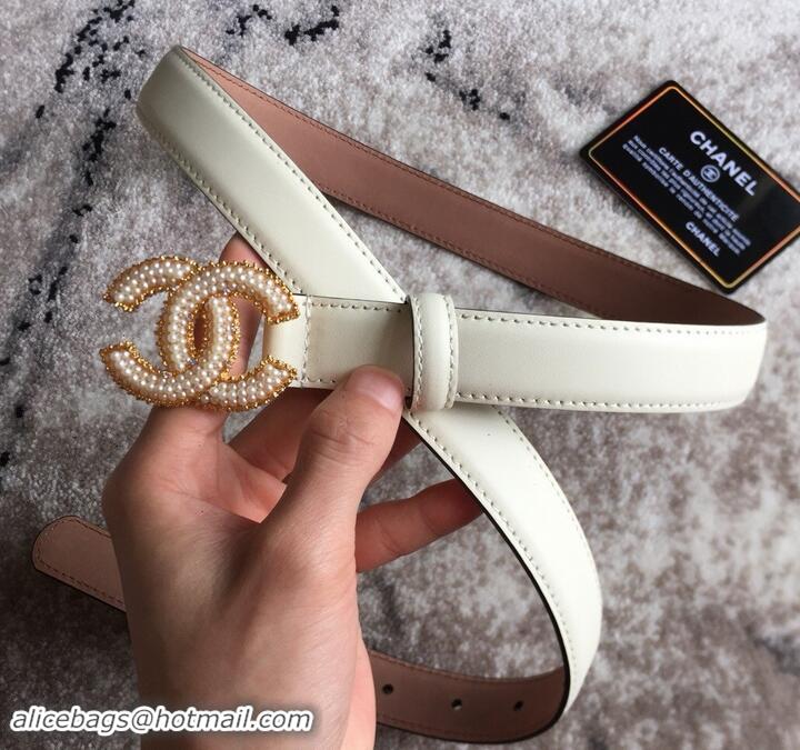 Discount Chanel CC Pearls Belt 25mm Width White 550174