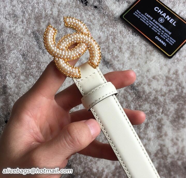 Discount Chanel CC Pearls Belt 25mm Width White 550174