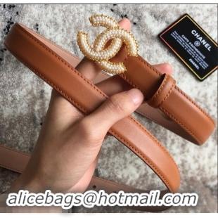 Good Quality Chanel CC Pearls Belt 25mm Width 550174 Caramel