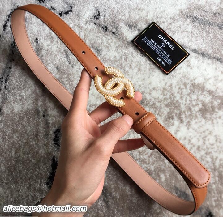 Good Quality Chanel CC Pearls Belt 25mm Width 550174 Caramel