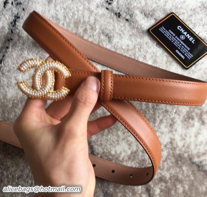 Good Quality Chanel CC Pearls Belt 25mm Width 550174 Caramel