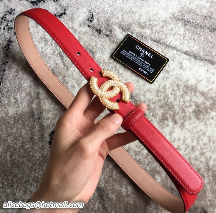 Best Product Chanel CC Pearls Belt 25mm Width 550174 Red