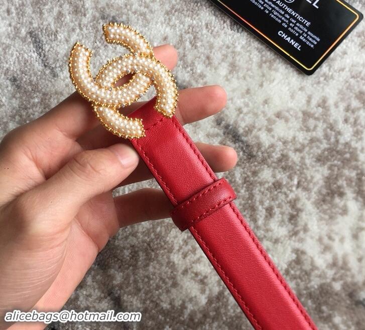 Best Product Chanel CC Pearls Belt 25mm Width 550174 Red