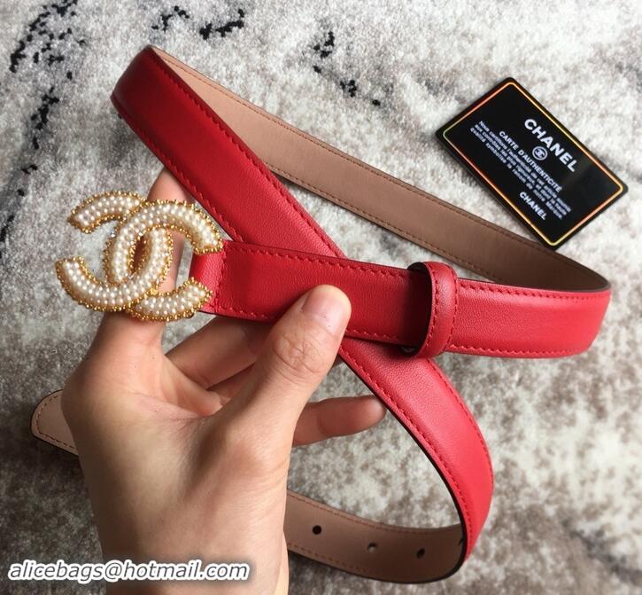 Best Product Chanel CC Pearls Belt 25mm Width 550174 Red