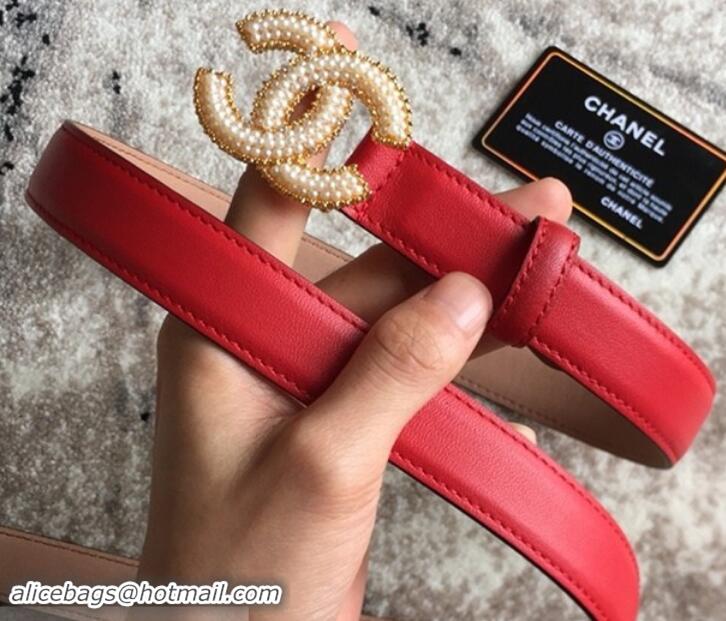 Best Product Chanel CC Pearls Belt 25mm Width 550174 Red