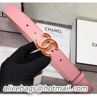 Good Quality Cheap Chanel Calf Leather Belt with Red Buckle 30mm Width 550175 Pink